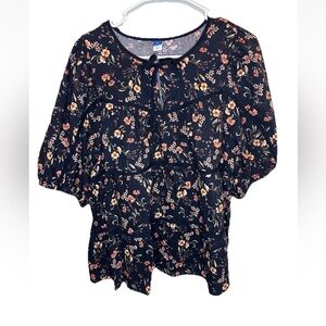 Old Navy Black Pink Puff-Sleeve Floral Tiered Swing Blouse Size XL NWT Summer
